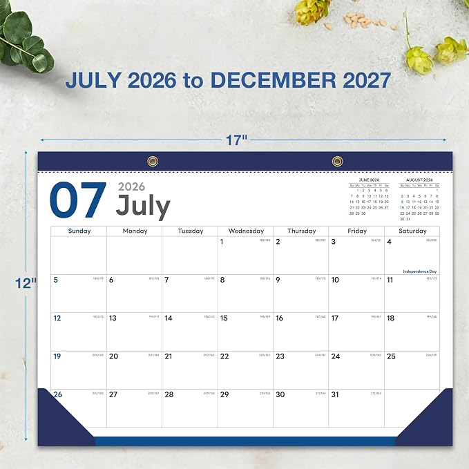2026-2027 Desk Calendar - 18 Month Desk Calendar 2026-2027, Jul 2026 - Dec 2027, 17" x 12", Large Monthly Desktop Calendar with Daily Blocks, Thick Paper, Corner Protectors - (2 Stickers Included)