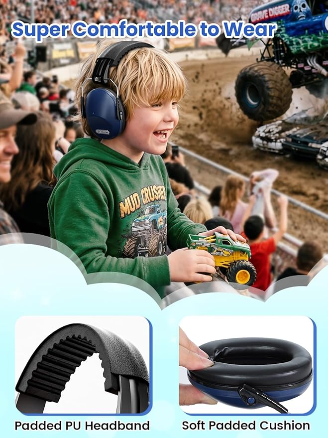Dr.meter Noise Cancelling Headphones for Kids: SNR27.4 Ear Muffs for Noise Reduction with Adjustable Headband, Hearing Protection Earmuffs for Monster Truck, Fireworks and Kids Autism Sensory