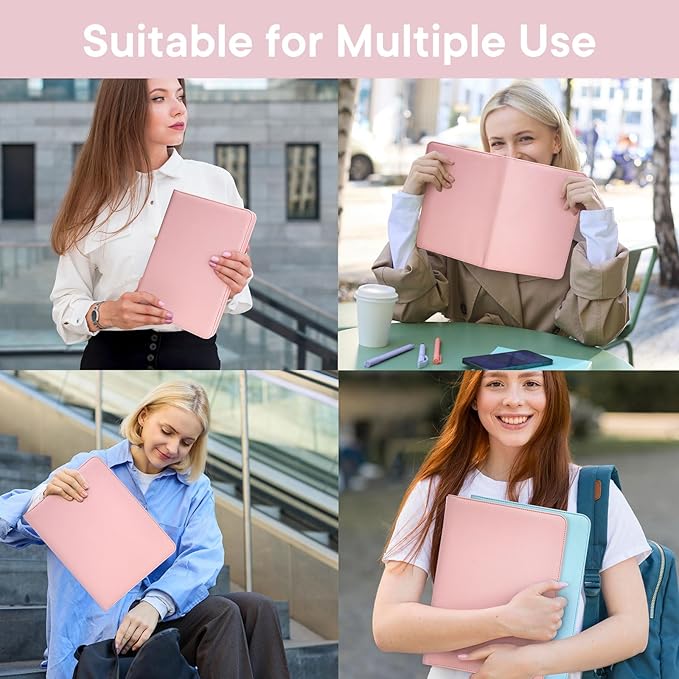 Professional Padfolio with Clipboard, Faux Leather Portfolio Folder Binder, 8.5 x 11 Legal Pad Holder for Letter Size Notepad, Resume, Writing Pad, Ideal Organizer for Business Office Conference, Pink