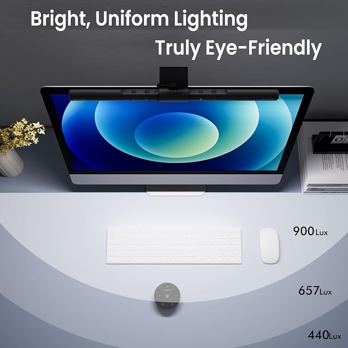 Quntis Computer Monitor Lamp, Screen Monitor Light Bar for Eye Caring, USB Reading LED Task Lamp with Auto-Dimming, Dimmable Light Bar, Touch Control, No Glare Space Saving Home Office Desk Lamps