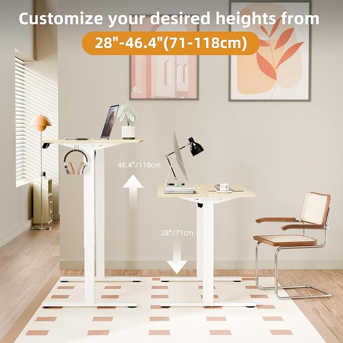 43"x24" Standing Desk, Height Adjustable Sit-Stand Home Office, Oak | Electric Adjustable Standing Desk, Sit to Stand Computer Office Desk with Splice Board, Memory Preset, Lifts 28.7''-46.5"