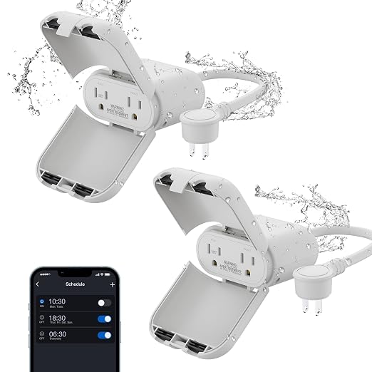 ELEGRP Outdoor Smart Dimmer Plug Waterproof IP66, Smart WiFi Plug with 2 Individually Sockets, Compatible with Alexa & Google Assistant, Outdoor Dimmer for String Lights, UL Listed, 2 Pack, Grey