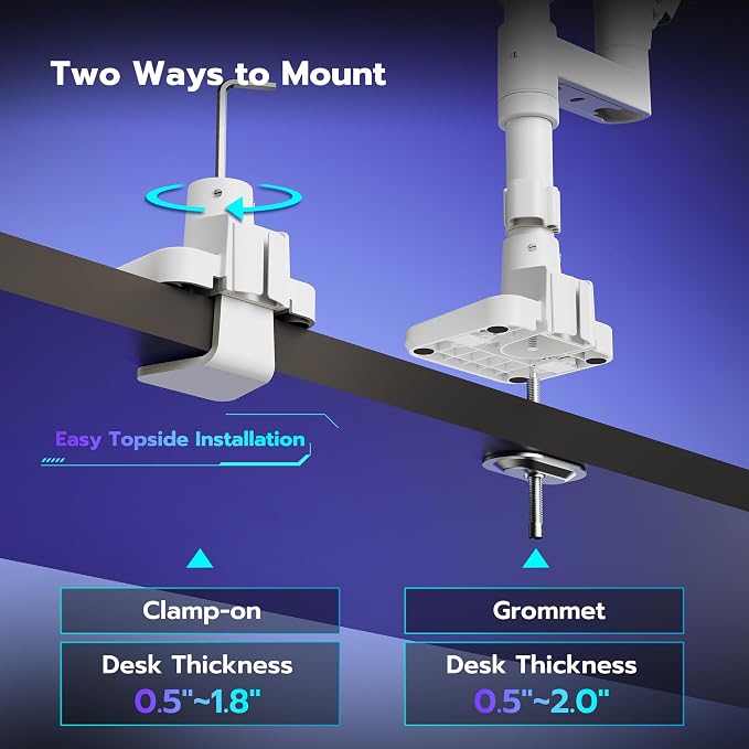 Dual Monitor Arm Desk Mount for 17-49 Inch Monitors, White | Heavy Duty Monitor Mount Stacked Monitor Arm Desk Holds 44 lbs