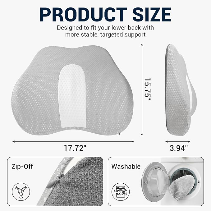 Memory Foam Lumbar Support Pillow for Bed with Ergonomic Wedge Design | Non-slip lower back pillow Back Pain Relief Cushion with Removable cover Elevated Lower Back Pillow for side, back Sleepers