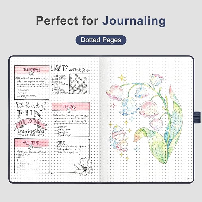 AHGXG Dotted Journal Notebook, 160 Numbered Pages, A5 Medium Size (5.7'' x 8.3''), 120 GSM Thick Paper, Leather Hardcover, for Journaling, Planning, Tracking (Blue)