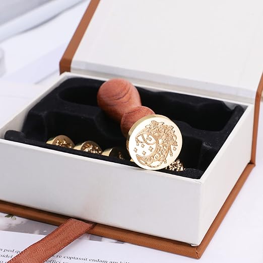 SWANGSA Wax Seal Stamp Set, Vintage 6 Pieces Sealing Wax Stamp Heads and 1 Wooden Handle for Wedding Party Invitations, Letters, Envelopes, Christmas (with Love Bee Moon Eucalyptus Set)