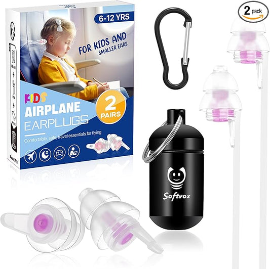 Kids Ear Plugs (6+yrs) - Reusable Noise Relief Earplugs with String for Child, Kids Ear Protection for Airplane, Focus, Anxiety, Stress, School, Home, Playtime, 25 dB Noise Reduction, 2 Pairs