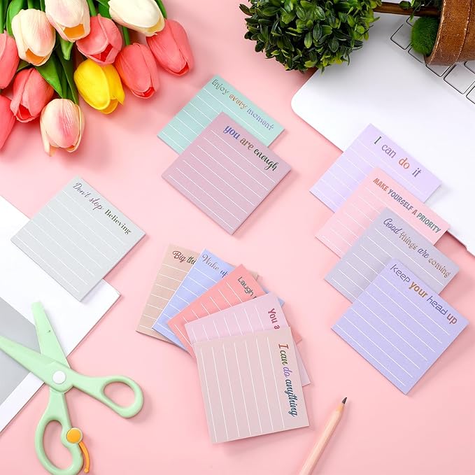Yinder 24 Pcs Inspirational Sticky Notes Thank You Gift Motivational Sticky Note Pad Employee Appreciation Gift Bulk for Staff Coworker Teacher Nurse Office Groups 3 x 3'' (Motivation,Aesthetics)
