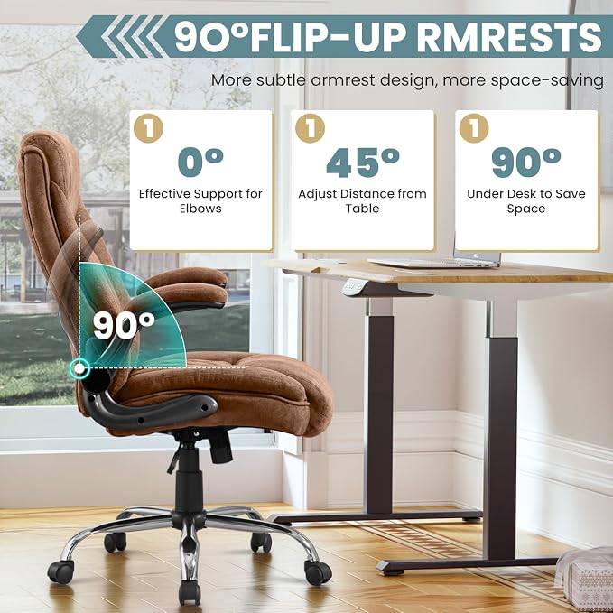 Big and Tall Office Chair 550lbs Heavy Duty Executive Fabric Office Chair with Adjustable Height, Flip-Up Armrests, Wide and Thick Seat Cushion, Comfy Chair for Heavy People, Ideal for Office Work