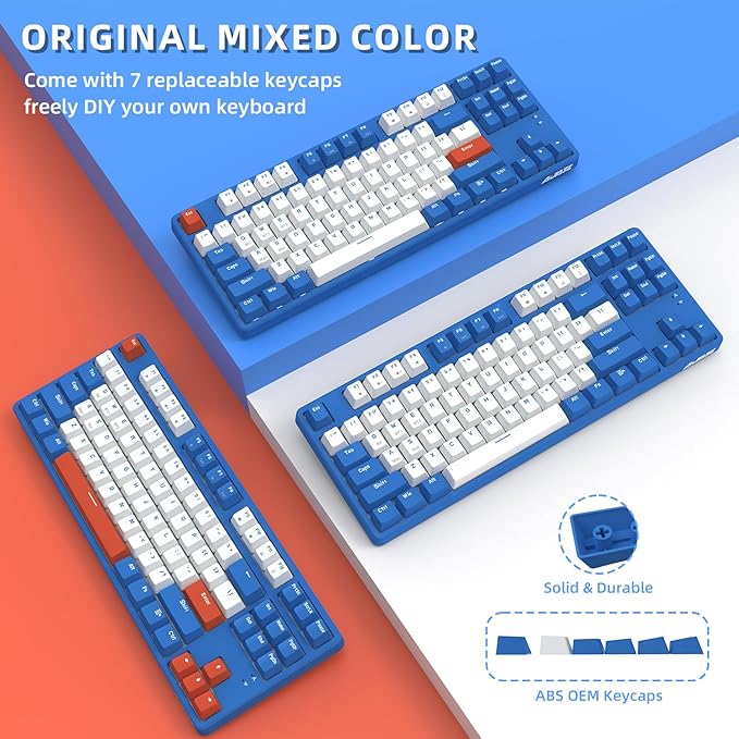 A.JAZZ Wireless Mechanical Keyboard, 87 Keys TKL Hot Swappable Bluetooth Gaming Keyboard, Dual Mode BT5.0/2.4G with Detachable Frame, USB Hub OEM Keycaps Custom Keyboard for PC MAC PS4(Red Switch)