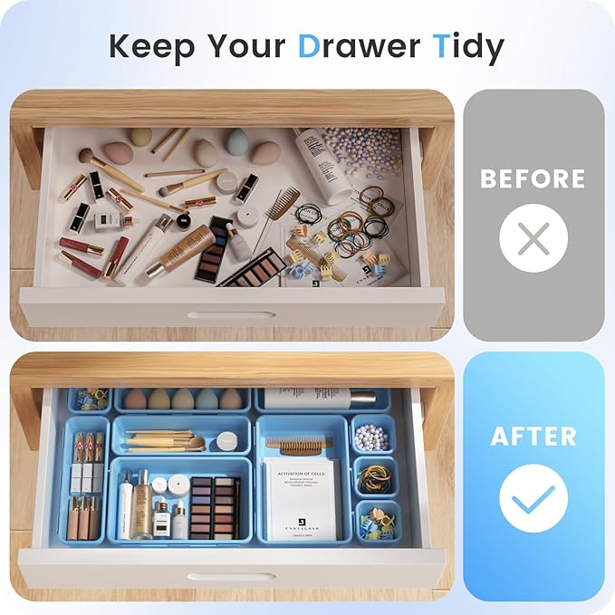 A-LuGei 【𝟮𝟮𝗣𝗖𝗦】 Plastic Sky Blue Desk Drawer Organizer, Bathroom Organizers and Storage, Makeup Organizer, Organization and Storage Bin Container for Vanity Office Utensils Tool Pantry Cosmetic
