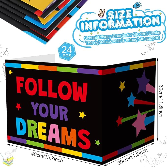 Honoson 24 Pcs Bulk Inspirational Privacy Folders for Students Cardboard Test Privacy Boards Motivational Words Desk Dividers Shield for Classroom School Study Supplies, 6 Styles(Colorful)
