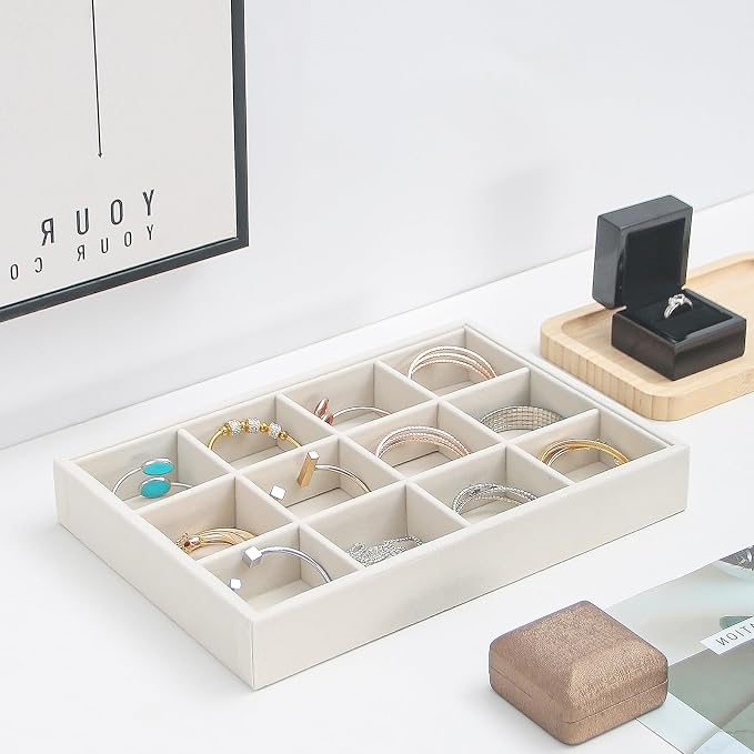 Beige 12Grid Bedside Organizer - Multi-use Holder for Jewelry, Sunglasses, Phone, Watch, Perfume, Lipstick - Nightstand & Desk-top Catchall Tray