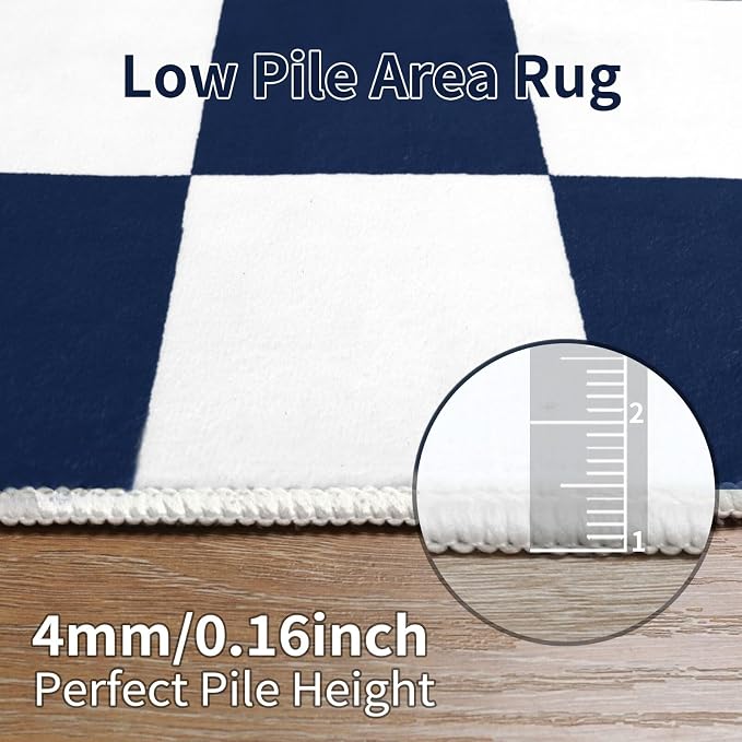 Terrug Navy and White Checkered Rug for Bedroom,4x6 Area Rugs Washable with Non Slip for Living Room,Soft Low Pile Stain Resistance Retro Carpet for Dorm Kids Room