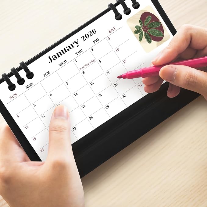 Small Desk Calendar 2026-2027, Desktop Calendar 20 Months - Runs From May 2026 Until Dec. 2027, Mini Standing Flip Calendar for Home, School and Office Supplies, 6.3" x 3.1"
