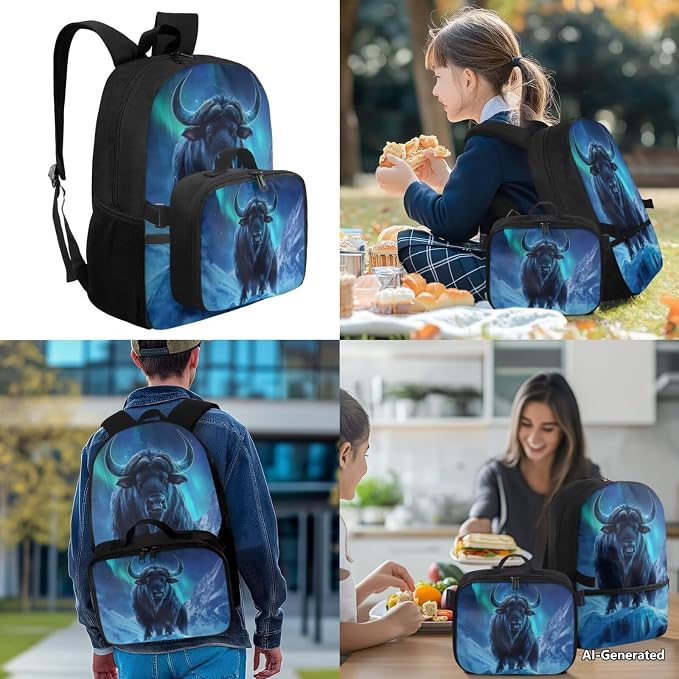 Doojoayie Cool Highland Cow Backpack for Girls with Lunch Box Trendy 2025 Kids School Bag for Summer Elementary School Backpack for Girls Bookbag with Insulated Lunch Box