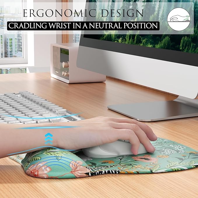 MROCO Ergonomic Mouse Pad with Gel Wrist Rest, Smooth Wrist Support Surface, Non-Slip PU Base for Pain Relief, Comfortable Mousepad for Computer, Laptop, Office & Home, 9.4 x 8.1 in, Garden Whispers