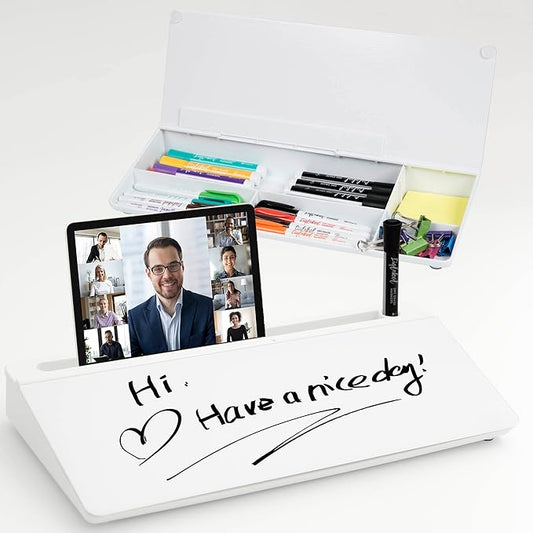 Desktop Glass Whiteboard Set with 3 Colors Markers and 1 Eraser,Desk Dry Erase Glass Whiteboard for Home Office and School Accessories Supplies with Storage Caddy for Computer Keyboard Stand.