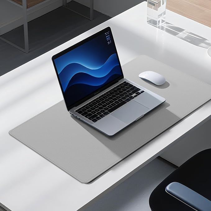 Dual Sided Leather Desk Mat - Waterproof Desk Pad - Ideal for Large Mouse Pad and Desk Mats on Top of Desks (Gray, 33"*13")