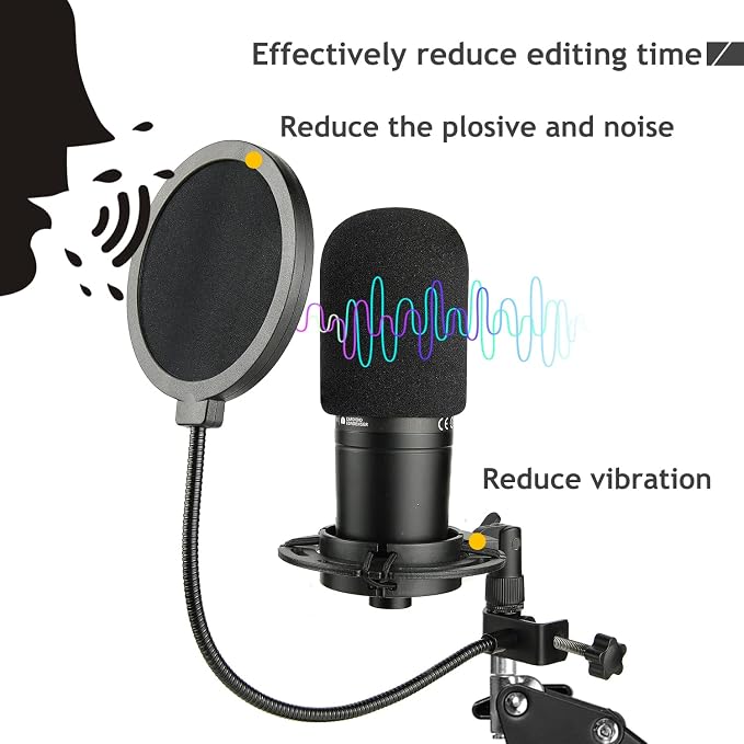 Audio Technica AT2020 Mic Stand, AT2020 Mic Boom Arm Suspension Scissor Stand with Shock Mount, Pop Filter, Upgraded Heavy Duty Clamp for AT2020 AT2020USB+ AT2035 Condenser Studio Mic