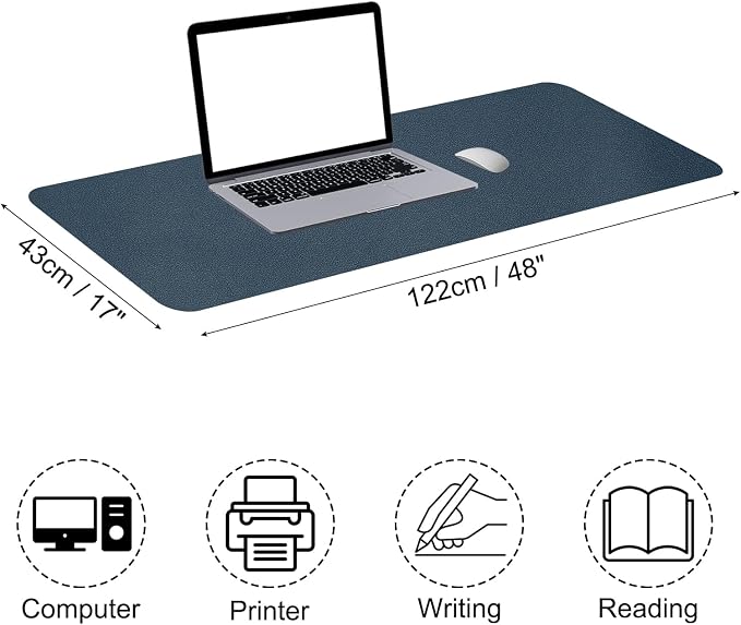 Patikil Desk Mat, 48"x17" Non-Slip Waterproof PU Leather Desk Pad for Office, Home, Work & Study; Dual Sided - Dark Blue