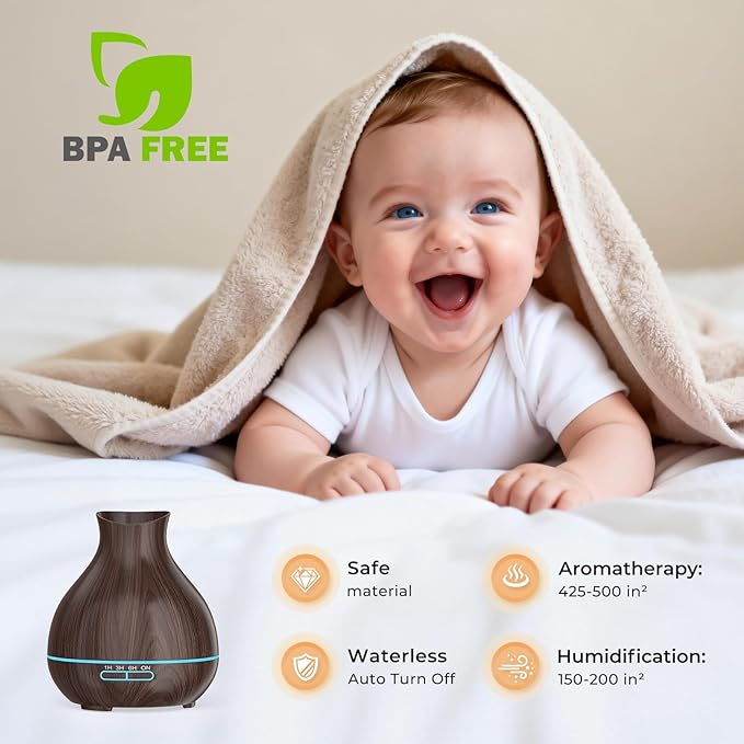 BZseed Aromatherapy Essential Oil Diffuser, 550ml Ultrasonic Fragrant Oil Large Room Humidifier, Diffusers for Home with Timer and Waterless Auto-Off, 7 Color LED Lights,Cool Mist Humidifiers