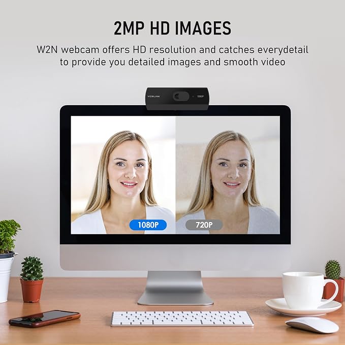 1080P Webcam with Built-in Microphone, W2N Web Cam, Privacy Cover, 75° FOV, Noise Cancellation, Plug & Play Web Camera for Computer, USB Webcam for Pc, Laptop, Desktop, Mac