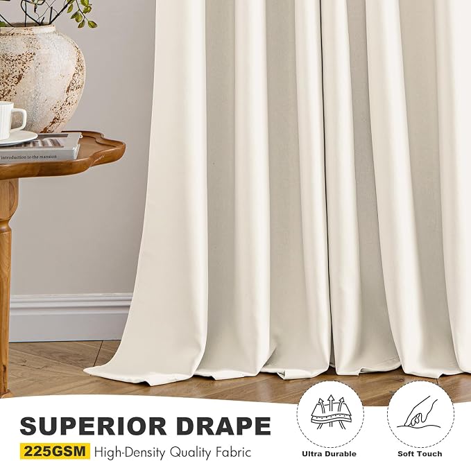 MIULEE Blackout Curtains for Bedroom Living Room 2 Panels, Thermal Insulated Room Darkening Drapes Grommet Noise Reducing Light Blocking Window Treatments 72 Inches Long 40x72 Inch Beige White