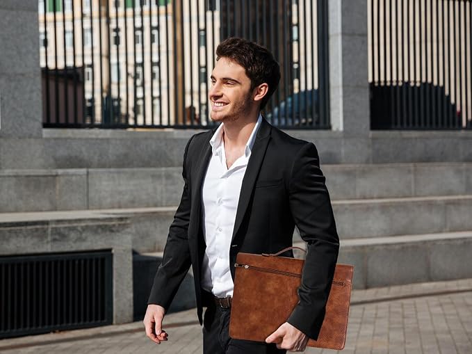 AZXCG Portfolio Binder, Portfolio with Handle and Zipper,Leather Podfolio for Men,Business Padfolio Organizer for Women, A4 Notepad Holder,Gift for Father's Day,Men and Women