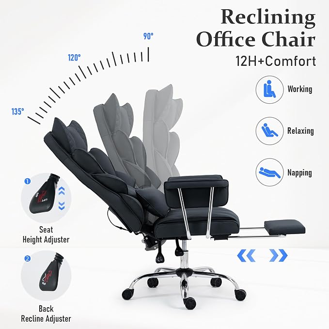 DYHOME 500 Lbs Kneading Massage Office Chair with Foot Rest Reclining Black | Ergonomic Computer Chair, High Back Thick Cushion, Big & Tall, Comfy Leather, Heavy Duty Home Executive