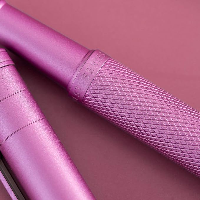 Asvine Pink Forest Fountain Pen Bent Nib, Classic Design with Converter and Metal Pen Case, The Light of Hope Serise