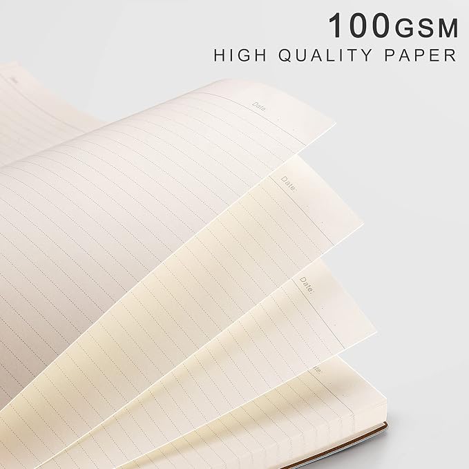 EMSHOI B5 College Ruled Notebook, Large 7.5"x10", 204 Numbered Pages 100GSM Ink-Proof Faux Leather Softcover Lay-Flat Lined Journal for Work Office School Study Writing, LightBlue