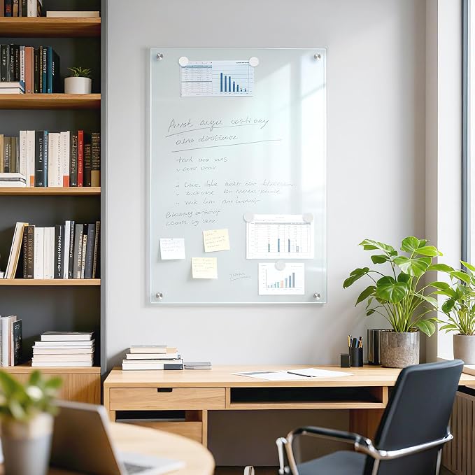 Glass Magnetic Dry Erase Board, 24" x 18" （2'x1.5'） Tempered Glass Whiteboard Wall Mounted Small White Board for Home, Office, School