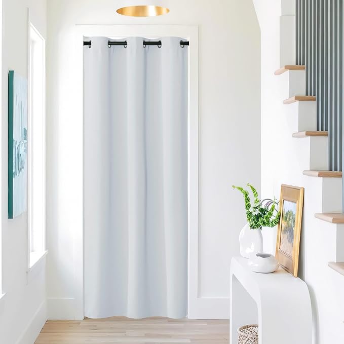 NICETOWN Door Curtain 80 inches Length, Room Darkening Privacy Doorway Drape Easy Sliding Grommet Thermal Insulated Curtain for Bedroom Closet Door, W42 x L80 inch, Cloud White, 1 Panel