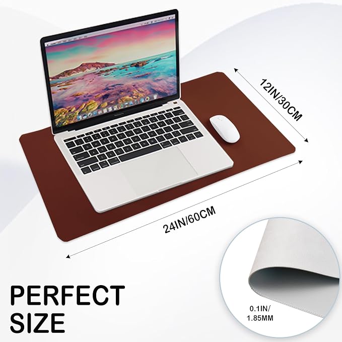 24 x 12 Inches Leather Desk Pad Protector, Non-Slip PU Leather Desk Mat, Laptop Desk Pad, Perfect for Office & Home Use (dark brown)