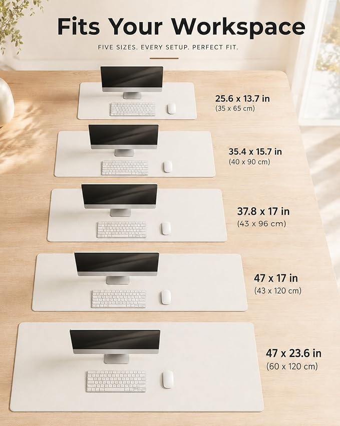 Aothia Cork Desk Mat - Dual-Sided Extra Large Desk Pad & Keyboard Mat, Long PU Leather Desk Protector, Waterproof Desktop Blotter (47" x 17", Off-White)