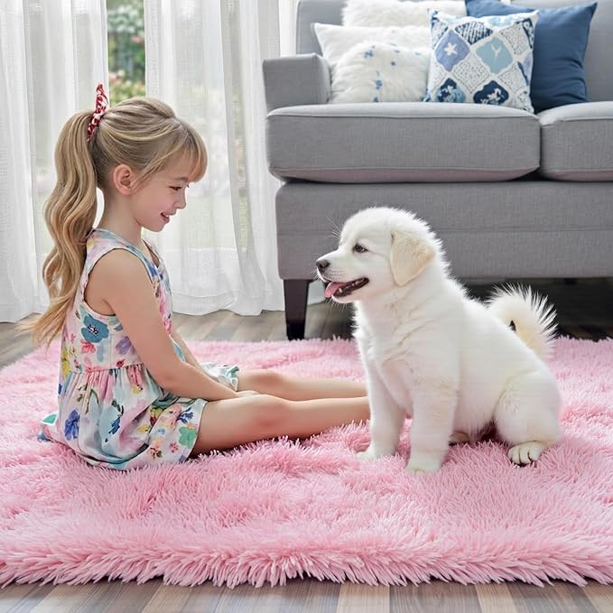 Rugs for Bedroom 4x6, Alfombras para Salas Shag Plush Soft Area Rug, Shaggy Carpets for Livingroom,Home Decor Aesthetic(4 x 6, Pink)