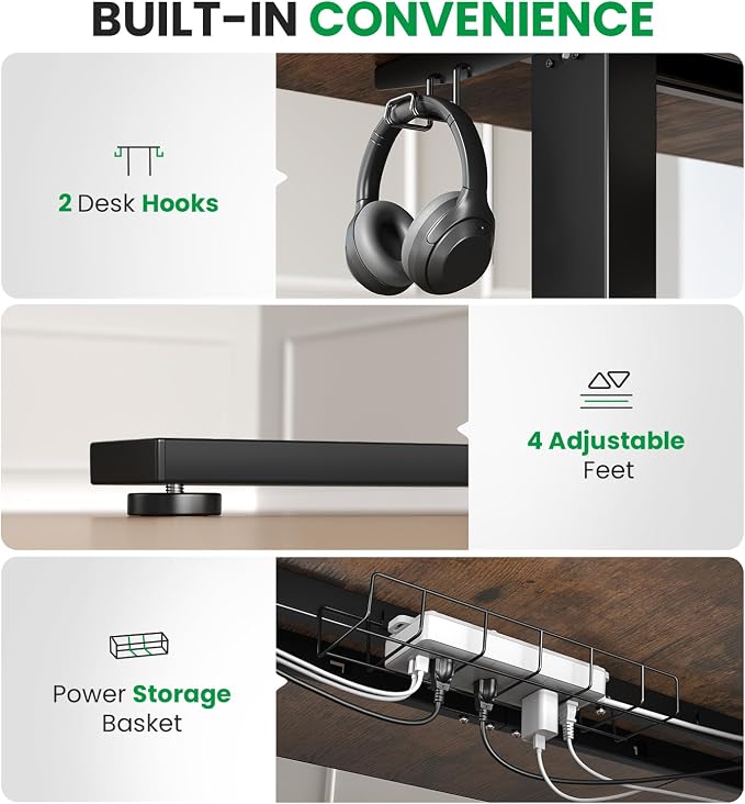 Electric Standing Desk Adjustable - 60x28 Inch Sit Stand Desk with 1 Inch Thick Tabletop, Double Beam Frame, 3 Memory Height Adjustment, Cable Management for Home Office