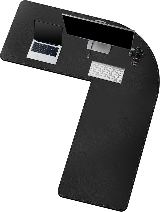 CENNBIE Dual Sided L Shaped Desk Pad,‎‎ (43.3"+51") x16 Inches Corner Leather Desk Pad,l Shaped Desk Gaming mat,Waterproof l Shaped Leather Mouse pad,Home Office Accessories Corner Desk Mat(Black)