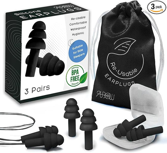 Soft Ear Plugs for Sleeping Noise Reduction, Made of Silicone, Suitable for Sleeping & Swimming, Soft Reusable Earplugs for Noise Reduction, Adjustable Size for Concerts & Snoring (3 Pairs)