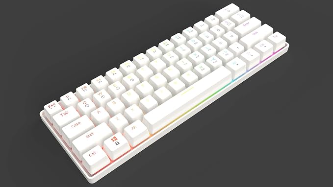 HK GAMING GK61 Mechanical Gaming Keyboard - 61 Keys Multi Color RGB Illuminated LED Backlit Wired Programmable for PC/Mac Gamer (Gateron Optical Silver, White)