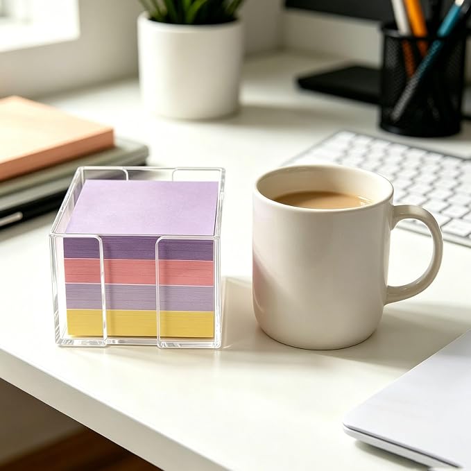 BoAn Clear Acrylic Sticky Note Holder, 3x3 Inch Post It Note Dispenser, Plastic Desktop Memo Pad Organizer with Non-Slip Base, Desk Accessories for Home Office Classroom Dorm School Supplies