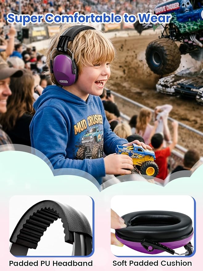 Dr.meter Ear Muffs for Noise Reduction SNR27.4 Kids Ear Protection with Adjustable Headband - Kids Noise Cancelling Headphones for Concerts, Football Game, Fireworks and Air Shows - Dark Purple