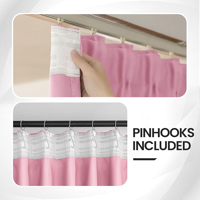 Hot Pink Princess Curtains Blackout - Back Tab and Rod Pocket Cute Curtain - Living Room Decor Hot Pink Drapes with Hook for Track System 52 x 96 Inches Long 2 Panels Set