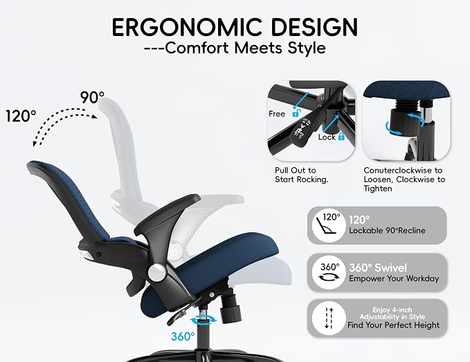 TRALT Office Chair - Ergonomic Office Chair with Back Support, Home Office Desk Chairs, 330lbs Wide Seat Big and Tall Office Chairs, Comfy Desk Chair for Work, Study, Office, Gaming (Dark Blue)