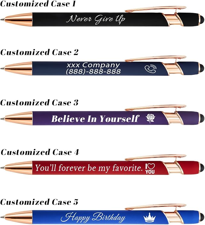 Bulk Custom Pens Personalized, Customized Pens with Name/Logo on Both Sides Gifts, Black Ink Engraved Ballpoint with Stylus, Ideal for Business, Birthday, Party, Wedding, School, Metal Material
