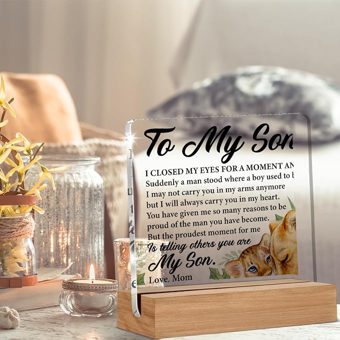 Best Son Gifts From Mom - Gift for Son Birthday Christmas Wedding Day Clear Desk Decorative Sign Home Decor Acrylic Sign