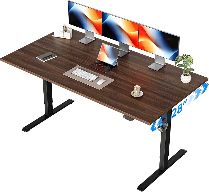 Agilestic Electric Standing Desk, 63 x 28 Inches Height Adjustable Desk, Sit Stand up for Work Office Home, Ergonomic Rising Computer Table with Memory Preset, Dark Walnut