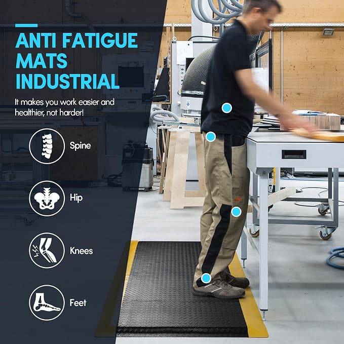 Anti Fatigue Mat 2x5 Ft 15/16" Thick Soft Sponge Ergonomic Mat | Stable Comfort Endurance Floor Mat Layered Support Rugged Diamond Relief Steady Standing Mat for Farm Grooming Salon