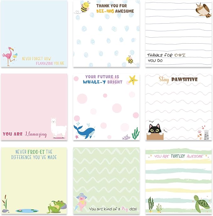Inspirational Sticky Notes Gifts, 9 Pack Positive Fun Notepads 3x3 Inches, Funny Positive Self-Adhesive Memo Pads, Motivational Office Study Supplies Gift Rewards(450 Sheets)